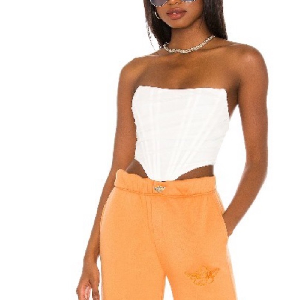 superdown White Strapless Corset Crop Top